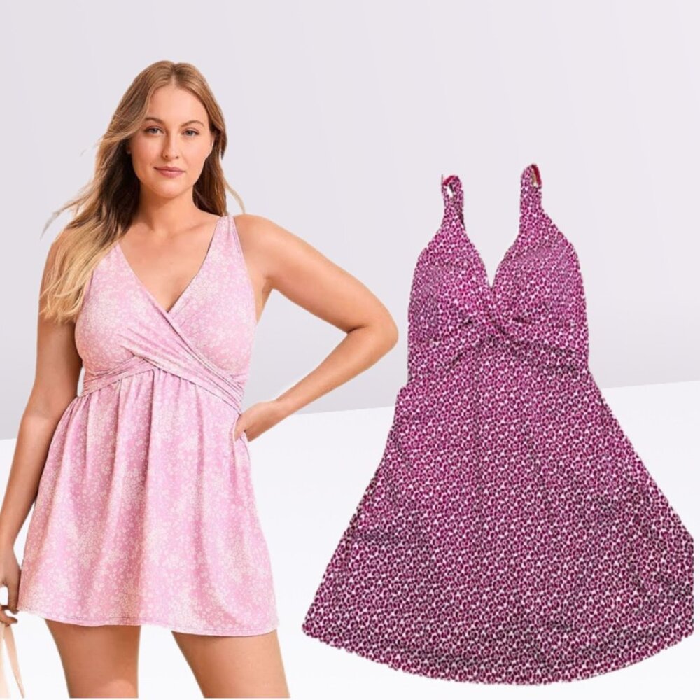 Land's End NWOT Women's SlenderSuit Wrap Swim Dress Swimsuit Size 18W